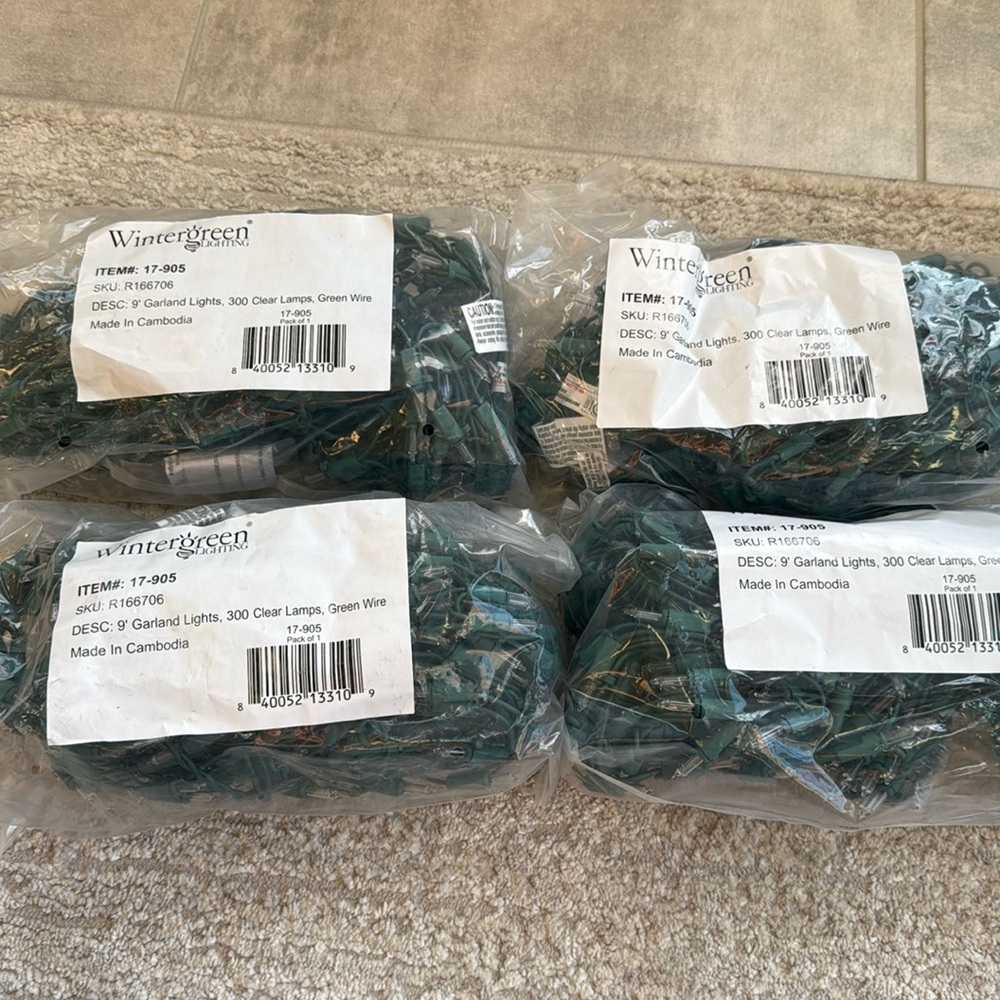 NIB-Set of 2 Wintergreen Lighting- 9’ Garland Lights, 300 Clear lamp, Green Wire - Picture 3 of 6